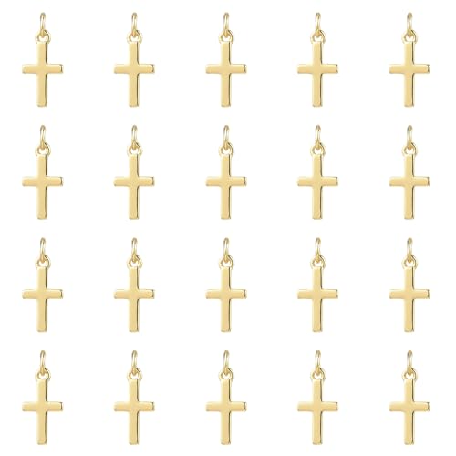 18K Gold Plated Cross Charms for Jewelry Making Brass Jesus Dangle Charm Cute Christ Pendants Bulk for Bracelets Necklaces Earrings DIY Crafts Supplies - color: 18K Gold 02