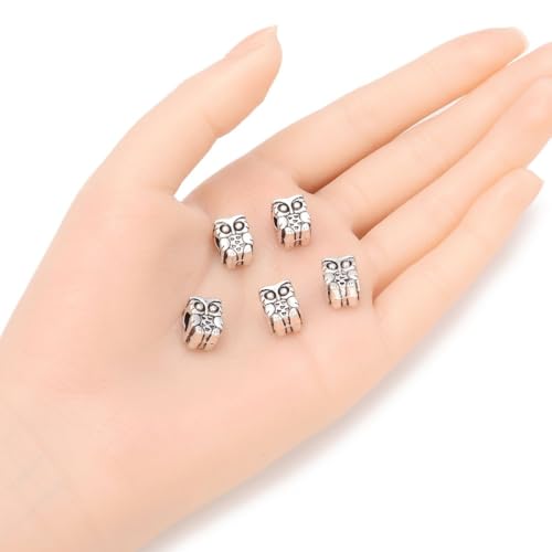 20pcs Owl Symbol of Wisdom Prosperity Large Hole Animal Loose Beads (4.5mm Hole) Antique Silver Metal Spacer for DIY Craft Jewelry Making MEC-A4 - size: Owl