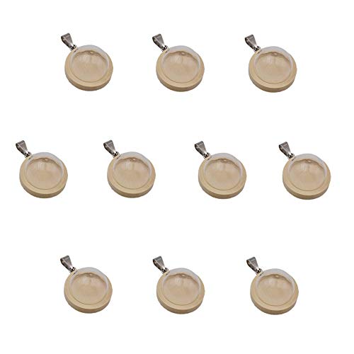 ZenRa 10-Piece Glass Dome Pendant Set with Wooden Base and Hollow Glass Cabochons (20mm, Wood Color) - size: 20mm Dome Wood color