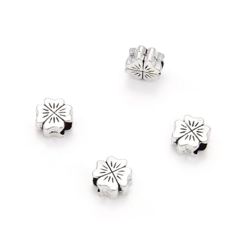 40pcs Four-Leaf Clover Flower Symbol of Good Luck Large Hole Loose Beads (4.5mm Hole) Antique Silver Metal Spacer for DIY Craft Jewelry Making MEC-E1 - size: Four-Leaf Clover
