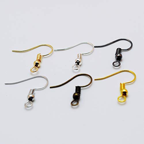 Chenkou Craft 120pcs Fish Earring Hooks Ear Wires with 120pcs Earring Backs 18MM Hypo Allergenic Surgical Steel with Ball and Coil Mixed Color (Mix, 18mm)