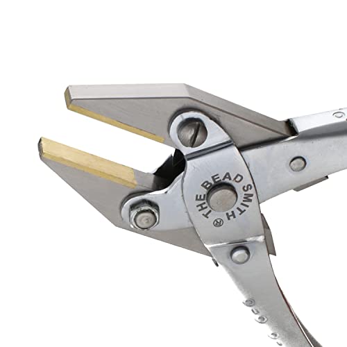 The Beadsmith Flat Nose Parallel Plier - 5.5 inches (140mm), Steel tool for jewelry making, with spring - style: Brass Jaw - 140mm
