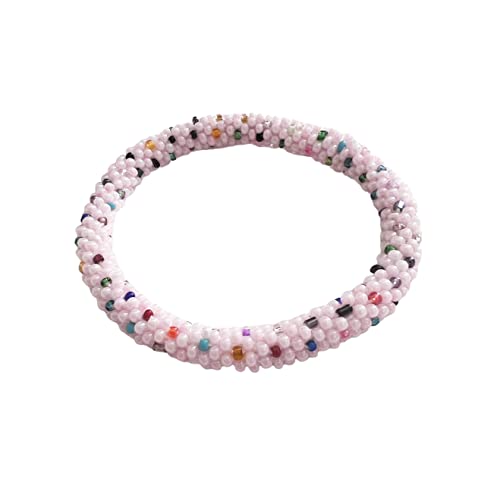 Wigspedia Crochet Glass Seed Bead Nepal Boho Bracelet - Pink - color: Pink Style # 11