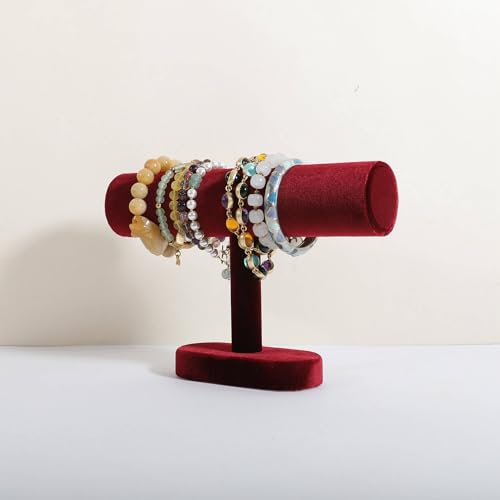 Bracelet T Bar Display for Selling, Wahtch Stand Jewelry Display, Velvet Bangle Holder Organizer【Red】 - color: Red