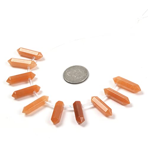 Orange Aventurine 32mm Natural Gemstone Hexagonal Wand Jewelry Making Crystal Pointed Chakra Reiki Healing Beads 2mm Hole Drilled(Pack of 10) - color: Orange Aventurine