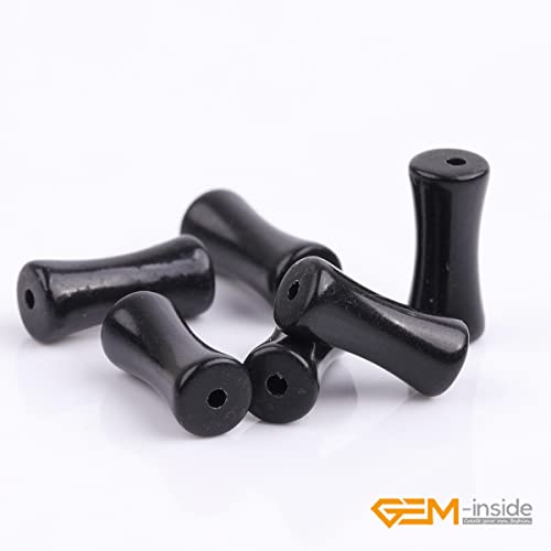 GEM-Inside 30Pcs 5x12mm Natural Black Brazil Stone Agate Plant Bamboo Knot Bone Charms Beads for Jewelry Making Power Energy Chakra Stone Beads - color: Black Brazil Agate