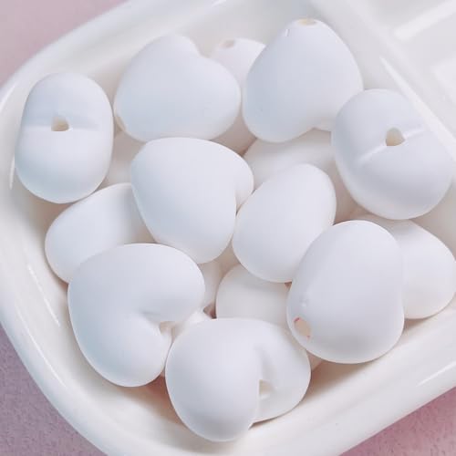30PCS Large Acrylic Heart Beads for Pens, 21 * 19MM Cream Rubber Love Beads for Keychain Jewelry Bracelet Making Focal Bead for Pen Making Crafts DIY Projects - color: Heart Beads