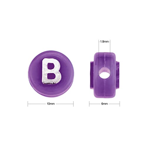 BEEFLYING 632Pcs 10MM Plating Opaque Acrylic Alphabet Beads Acrylic Letter Beads Flat Round Disc Loose Spacer Beads for Jewelry Bracelet Necklace Earring Making DIY Crafts, Dark Violet - color: Dark Violet