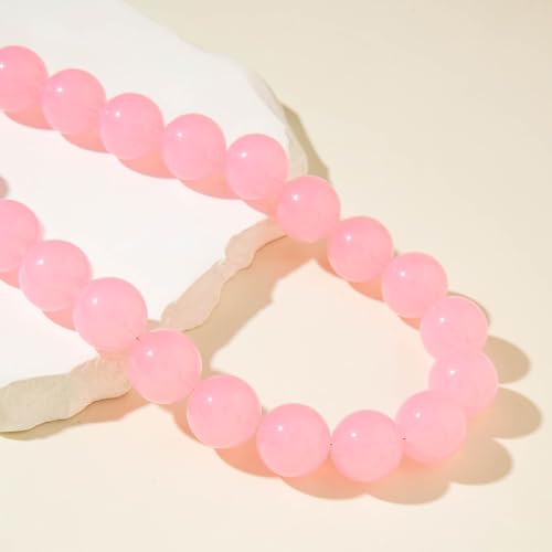 Chunky Acrylic Resin Beaded Necklace for Women Colorful Large Round Choker Adjustable Stack Acrylic Beads Necklace Resin Summer Party Jewelry - style: Pink