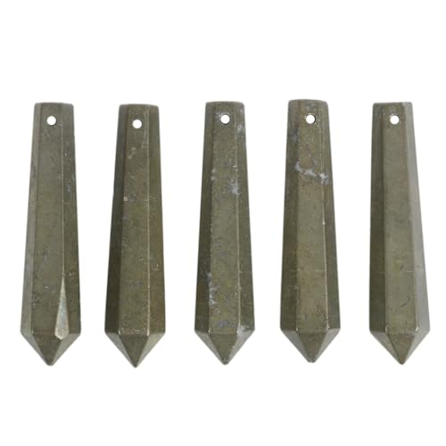 50mm Natural Pyrite Hexagonal Wand Jewelry Making Crystal Pointed Chakra Reiki Healing Beads 2mm Hole Drilled(Pack of 5) - color: Pyrite