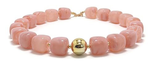 Colorful Beaded Choker Necklace for Women Boho Large Square Acrylic Beaded Necklace Adjustable Surfer Beach Strand Necklces Summer Jewelry Accessories - color: Pink