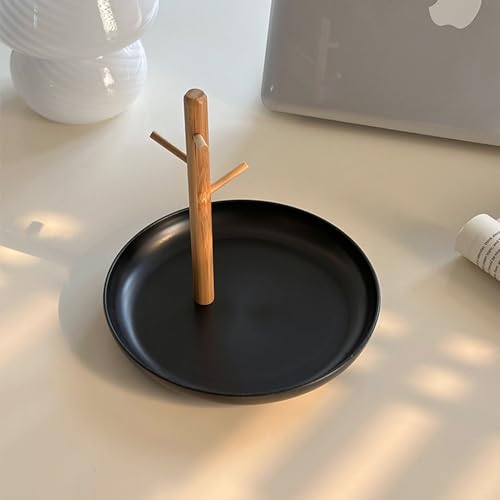 Shinpuru Key Tray & Key Bowl, Jewelry Tray with Wood 3-Tier Hanging Organizer - Multi-Functional Entryway Tray, Perfect for Bowl, Valet, Ring Holder, Jewelry Dish Organize (Black Round) - color: Black Round