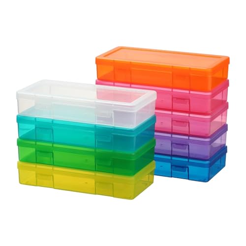 novelinks Plastic Clear Storage Containers for Organizing, Craft Storage Organizers and Stackable Storage Bins with Lids for Pencil Box, Bead, Cookie Cutter, Board Game (9 Pack Medium -Color) - color: 9 Pack Medium -Color
