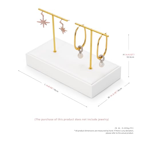 2 Slot PU Leather T-bar Earrings Jewelry Stand Holder Earring Display Rack (White) - size: 6.3" x 3.15" x 4.13"