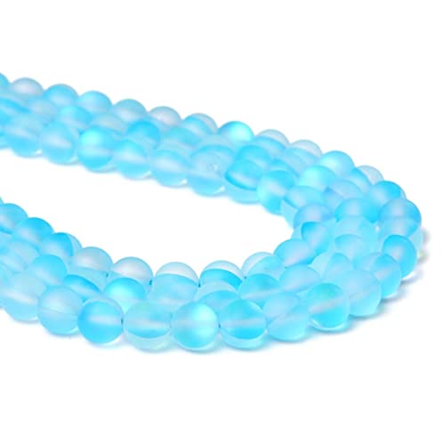6mm Light Blue Matte Aurora Crystal Glass Beads Frosted Glitter Shining Mermaid Round Loose Beads Moonstone for Jewelry Making DIY Bracelet Necklace Earrings - color: Light Blue, size: 6mm