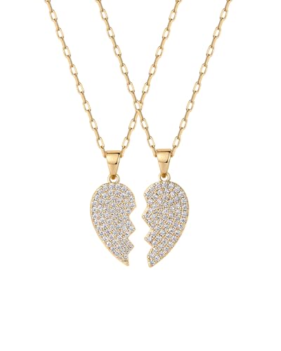 PAVOI 14K Gold Plated Cubic Zirconia Heart Necklace | Cute Dainty Love Pendant Necklaces for Women - Valentines Day Trendy Jewelry - style: Heart - BFF