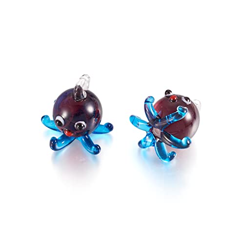 FASHEWELRY 5Pcs Handmade Ocean Octopus Lampwork Glass Pendants Deep Sky Blue Small Marine Life Loose Beads Charms for DIY Jewelry Making - color: Octopus-Deep Sky Blue
