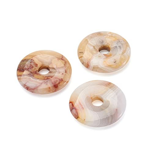 FASHEWELRY 5Pcs Natural Crazy Agate Donut Disc Gemstone Pendants 30x5mm Large Hole Healing Chakra Polished Stone Flat Round Bead Charms for Jewelry Making Hole: 6mm - color: 30mm, Crazy Agate, Colorful