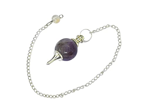 Amazing Gemstone Amethyst Crystal Ball Pendulum for Divination - Dowsing Pendulum Necklace with Chain and Quartz Bead for Reiki Healing and Crystal Grid Meditation - color: Amethyst