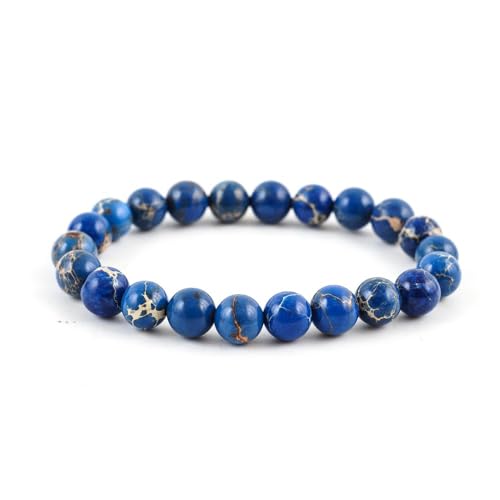 Adabele 1pc Natural Stretch Gemstone Bracelet 8mm (0.31") Bead 7" to 8.5 inch Healing Crystal Energy Quartz Chakra Jewelry Women Unisex Birthday Gift - color: Blue sea sediment jasper, size: 7.5 inch