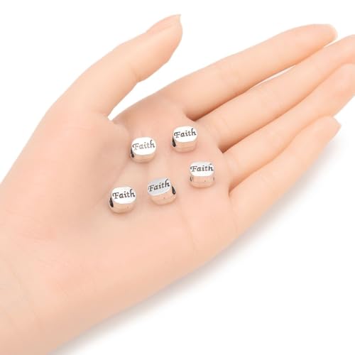 20pcs Faith Beads Large Hole Loose Bead (4.5mm Hole) Antique Silver Metal Spacer for DIY Craft Jewelry Making MEC-C6 - size: Faith Bead