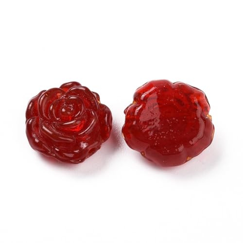 DanLingJewelry 5Pcs Handmade Lampwork Glass Crystal Rose Beads Red Flower Shape Beads for Jewelry Making Accessories