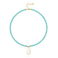 CANEVINKA Bohemian Beaded Choker Necklace 18K Gold Plated Bead Pendant Necklace Vintage Handmade Jewelry for Women - style: big pearl