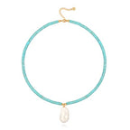 CANEVINKA Bohemian Beaded Choker Necklace 18K Gold Plated Bead Pendant Necklace Vintage Handmade Jewelry for Women - style: big pearl