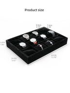 Jewelry Watch Tray, Black Velvet Watch Jewelry Organizer 12 Grid, Stackable Watch Bracelet Bangle Display Holder, Adjustable Pillows, for Man Woman Show Birthday - color: Black