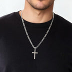 CaptainSteeL Cross Necklace for Men - Stainless Steel Silver/Gold Plain Cross Pendant Necklace Simple Jewelry Gifts, 20/22/24/26 Inches 3:1 Figaro Link Chain 4/5/6mm Width - size: 26inch, style: 5mmSilver