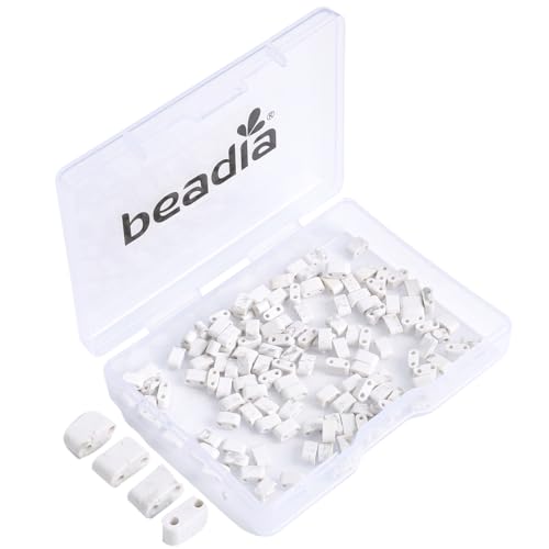 Beadia Natural White Howlite Stone Tila Beads 5x2mm Rectangle 2-Hole Spacer Beads for DIY Bracelet Earring Making 15"/Strand - color: White Howlite, size: 5x2mm