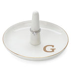 HOME SMILE Initials Ring Holder Jewery Tray with personalized G-Monogrammed Engagement Gifts for Friends,Birthday Mother's Day Christmas Gifts for Women,Ceramic White - style: G