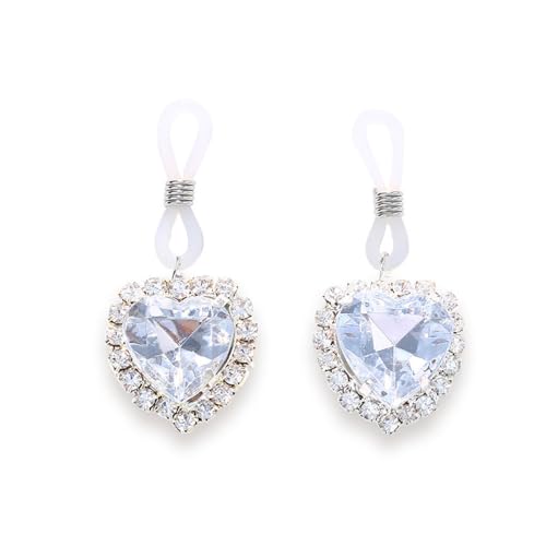 Sparkling Crystal Heart Fake Nipple Ring for Women Cubic Zirconia Hearts Dangle Non Piercing Adjustable Nipplerings Nipple Noose Non Pierced Body Jewelry - color: White