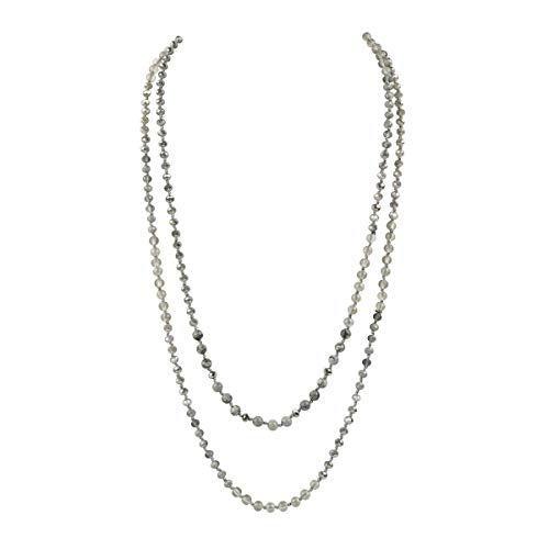 Bead Strand Versatile 60" Long Wrap Necklace - Handmade Knotted Multi Layer Sparkly Crystal, Semi Precious Natural Stone, Lava, Glass Faux Pearl - color: Natural Stone & Sparkly Bead Mix - Gray