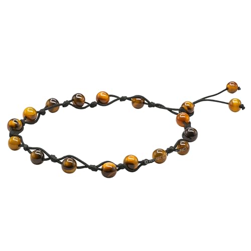 Amazing Gemstone Crystal Anklet Ankle Bracelets for Women - Waterproof Beaded Healing Crystal Anklets, Plus Size Chakra Gemstone Bead Anklet - color: Tigers Eye, style: Hand Knotted