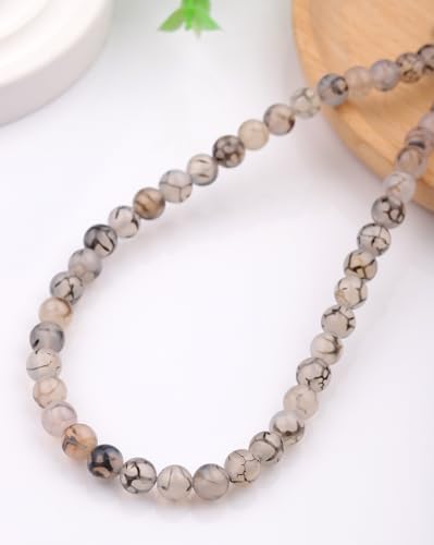 Natural Stone Beads 8mm Polished Round Smooth Gemstone Beads for Jewelry Making Supplies 15 Inch(45 Beads) (Black and White Dragon Pattern) - color: Black and white dragon pattern-45pcs