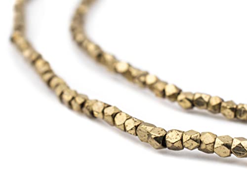 The Bead Chest Cornerless Cube Beads - Full Strand of Faceted Ethnic Metal Spacers (2mm, Brass) - color: Brass, size: 2mm