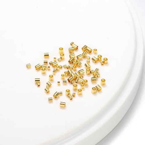500 Pcs Gold Crimp Beads, 2mm Stainless Steel Tube Spacer Beads & Jewelry Crimps for Bracelets Necklaces, Hypoallergenic Tiny Loose Beads for DIY Jewelry Making Supplies (Gold)