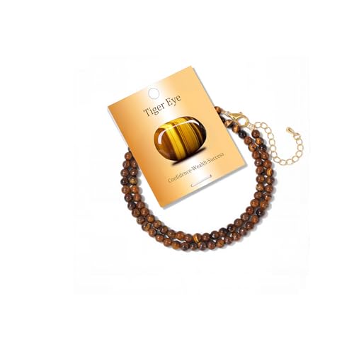 Crystal Choker Necklaces for Women,4mm Handmade Natural Stone Choker Beaded Necklace Healing Crystal Necklace Gemstone Bead Necklaces for Women - color: Tiger Eye
