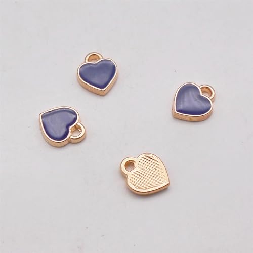 200 pcs Tiny Heart Enamel Charm Gold Plated Alloy Love Pendant Bracelet Earring Keychain Jewelry Crafts 6x8mm - color: Navy