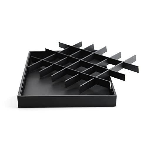 Oirlv Stackable Jewelry Organizer Tray Premium Leather 24 Grid Jewelry Drawer Organizer Dresser Tabletop Trinket Earring Ring Storage - style: P01703
