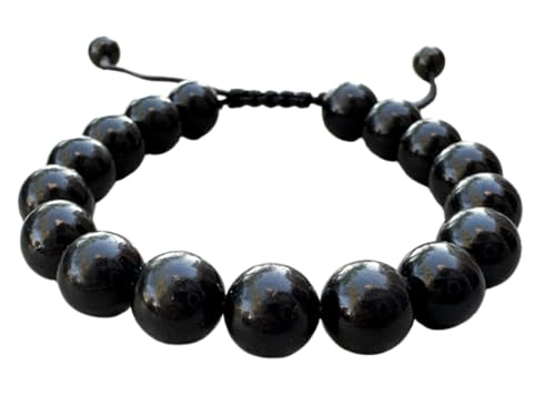 GAF TREASURES Grade A ++ Gemstone Round Bead Adjustable Bracelet 10mm, Genuine Crystal Bead Bracelet, Gift for Men & Women - color: Jet
