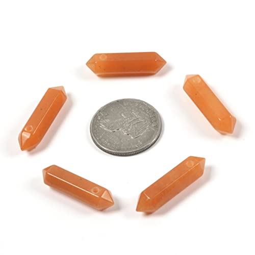 Orange Aventurine 32mm Natural Gemstone Hexagonal Wand Jewelry Making Crystal Pointed Chakra Reiki Healing Beads 2mm Hole Drilled(Pack of 10) - color: Orange Aventurine