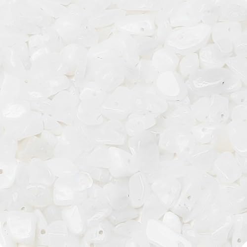 200pcs Natural Chip Stone Beads Gemstone Healing Crystal Loose Rocks Bead Irregular Glass Seed Charm Beads Drilled DIY for Jewelry Bracelet Necklace Earrings Making Crafting Supplies (White, 5-8mm) - color: white