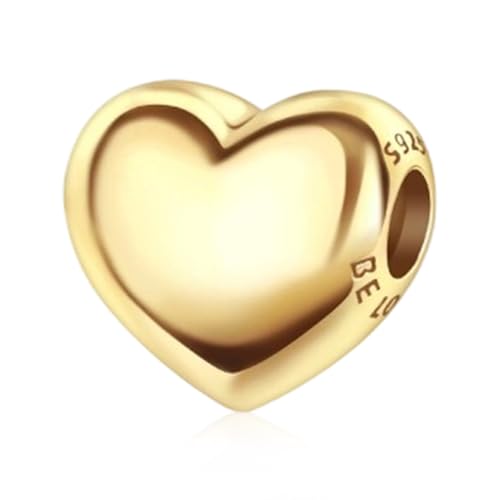 S925 Charms for Bracelets and Necklaces, Gifts for Mothers Nurses Day Graduation, for Girlfriend Family Friend, Bead Pendant, for Pandora, Silver 14K Gold Plated Enamel CZ, DIY Jewelry Making - style: Small 14K Gold Plated Heart Charm
