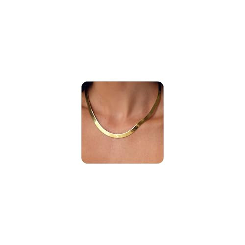 Gold Necklace for Women - Chunky 14K Gold Plated Chain Necklace Cuban Link Paperclip Chain Herringbone Statement Choker Necklace for Women Simple Trendy Jewelry Gifts - style: 6mm-snake chain-gd