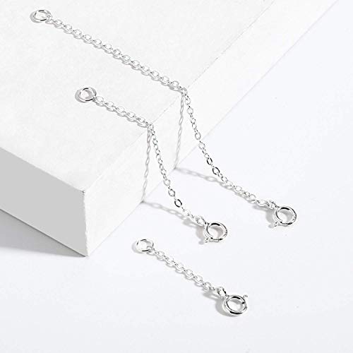 3 Pcs 925 Sterling Silver Necklace Extenders for Women Durable Strong Removable Necklace Bracelet Anklet Extension Jewelry Making Chains - color: 1 2 3 Inch, Silver