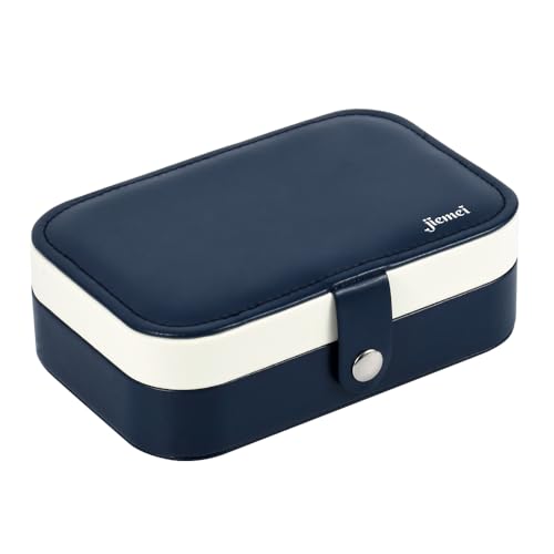 jiemei Jewelry Box, Travel Jewelry Organizer Cases with Double Layer for Women's Necklace Earrings Rings and Travel Accessories (Dark Blue) - color: Dark Blue