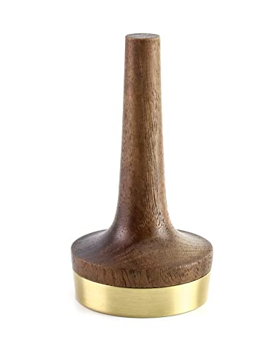 QWORK Wooden Ring Holder for Jewelry, Black Walnut Wood with Brass Stand Modern Display, Gift For Wedding & Anniversary - size: 1 Pc