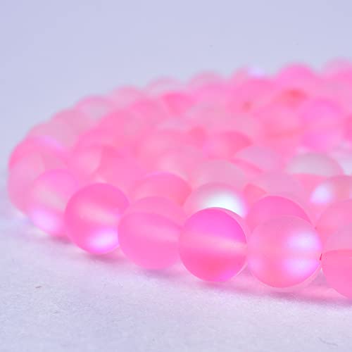 38PCS 10mm Natural Light Pink Mystic Aura Quartz Gemstone Beads Frosted Matte Titanium Round Loose Spacer Beads 15 inch Full Strand Crystal Healing Power Quartz - color: Light Pink, size: 10mm
